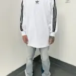 巴黎 BLC x AD 聯名 23SS Logo 條紋 復古 寬鬆 圓領 長袖T恤