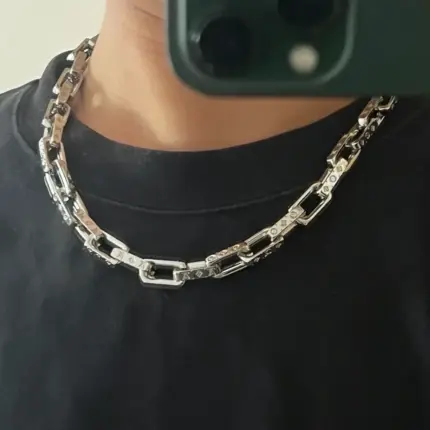 1V 19FW Monofram Chain Links 經典logo 竹節古巴項鍊 吊墜 銀色 白銅
