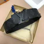 1V 21FW 經典老花  滿版Logo 黑色全黑黑魂 牛皮真皮皮帶 腰帶 M0449U