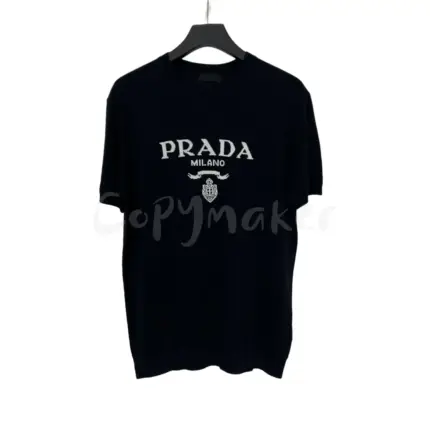 【現貨】【福利回饋】23SS 針織提花 字母logo 羊絨短袖T恤 深藍黑