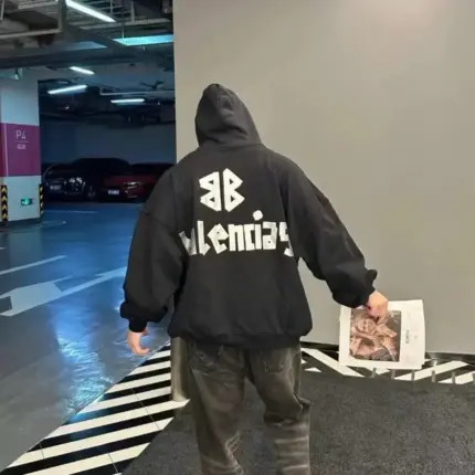 【現貨】巴黎 BLC 24FW 秀款 膠帶 繃帶logo 水洗做舊 帽T連帽衛衣帽衫 黑色