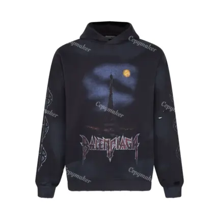 巴黎 BLC 23FW Paris Moon Crinkled Fleece Hoodie 顛倒鐵塔做舊破洞 帽T連帽衛衣