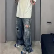 巴黎 BLC 23FW Baggy 水洗糜爛破洞大破壞泥染 丹寧牛仔褲 直筒褲 長褲