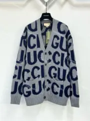 GUC 23FW 經典大字母嵌花 純羊毛 針織衫毛衣外套開衫