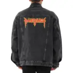 巴黎 BLC 22FW Metallica 水洗單寧 龜裂印花 火焰金屬搖滾樂隊 黑牛仔夾克外套