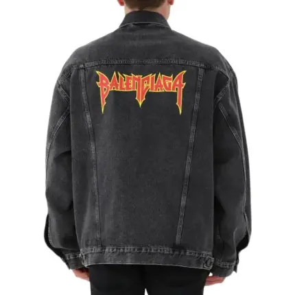 巴黎 BLC 22FW Metallica 水洗單寧 龜裂印花 火焰金屬搖滾樂隊 黑牛仔夾克外套