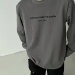 Alexander Wang 24FW 發泡閃粉印花 簡約圓領長袖T恤 水洗花崗岩色