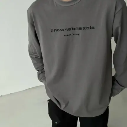 Alexander Wang 24FW 發泡閃粉印花 簡約圓領長袖T恤 水洗花崗岩色