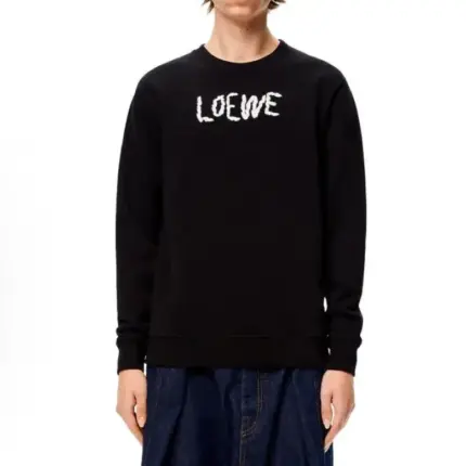 【預售】LOWE 24FW 不規則毛線刺繡logo 圓領衛衣大學T長袖 黑色