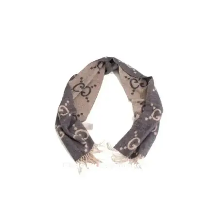 GUC 雙面字母 雙G緹花 流蘇 真絲羊毛 圍巾 披肩