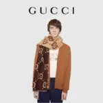 GUC 雙面字母 雙G提花 羊毛真絲 圍巾 披肩