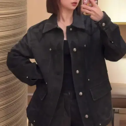 【預售】1V 25SS 滿版老花字母logo  水洗皮標 牛仔外套夾克襯衫