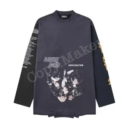 巴黎 BLC 22SS 速度獵人 顛倒印花 雙領口 logo 破壞 刀割 拼接 長袖 T恤