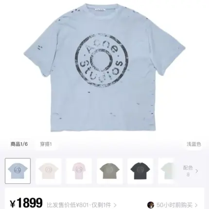 【預售】Acne Studios 24FW 水洗做舊破壞 大logo 純棉短袖T恤 天藍淺藍