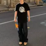 【現貨】【全套包裝】LOWE x Suna Fujita 25SS 聯名 兔子月兔滿月刺繡 短袖T恤 黑色