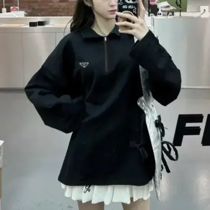 【現貨】PRA 25SS KF三角標logo 拉鍊Polo衫長袖T恤 黑色