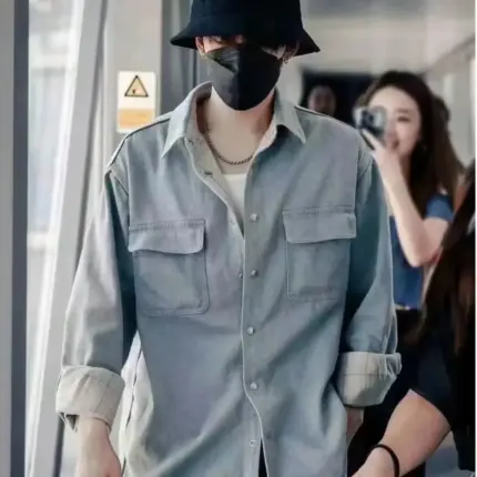 【預售】D1OR 23FW 雙面穿 刺繡logo 水洗牛仔格紋襯衫夾克外套