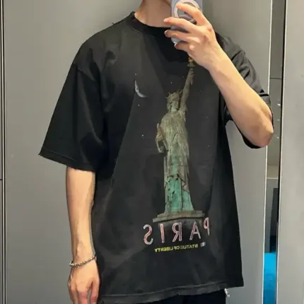 巴黎 BLC 24SS Paris Liberty 自由女神 做舊破洞小破壞 短袖T恤