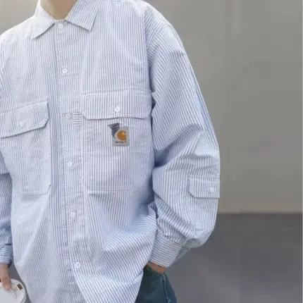 Carhartt WIP x INVINCIBLE 23SS 卡哈特 聯名 條紋復古口袋 襯衫薄夾克 藍色
