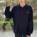 【現貨】M1U M1U 24FW 繆繆 刺繡字母logo 經典款 素色簡約 Polo衫長袖T恤 藏青色