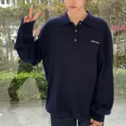 【現貨】M1U M1U 24FW 繆繆 刺繡字母logo 經典款 素色簡約 Polo衫長袖T恤 藏青色