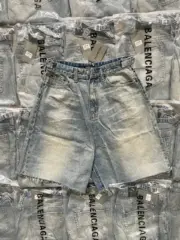 巴黎 BLC 23SS 條紋 水洗刷白 破壞流蘇 牛仔短褲 牛仔褲 休閒褲