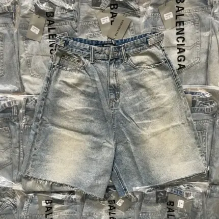 巴黎 BLC 23SS 條紋 水洗刷白 破壞流蘇 牛仔短褲 牛仔褲 休閒褲