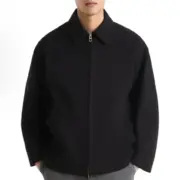 【預售】LOWE 25FW 後背皺褶皮標 拉鍊外套夾克 簡約素色 進口羊毛 黑色