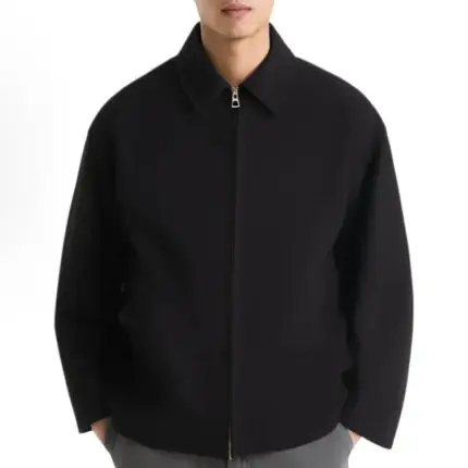 【預售】LOWE 25FW 後背皺褶皮標 拉鍊外套夾克 簡約素色 進口羊毛 黑色