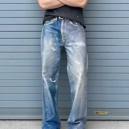 OUR LEGACY 23SS Third Cut 3D印花 塗鴉重工水洗拼色 直筒牛仔褲長褲休閒褲 淺藍色