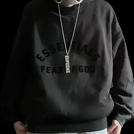 23SS FOG ESSENTIALS 副線膠標 帽T帽衫連帽衛衣 FEAR OF GOD 玄青黑 圓弧字母