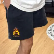 【現貨】【福利回饋免運】巴黎 BLC 24SS 雙環火焰刺繡 做舊破壞水洗 短褲棉短褲休閒褲