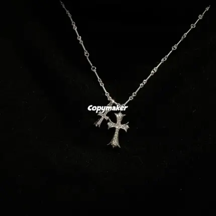 【現貨】Chrome Hearts 雙十字架 經典款 藏銀 滿鑽 莫桑鑽項鍊吊墜 CH克羅心 空哈