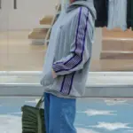 Needles 23AW 蝴蝶刺繡 絲絨復古織帶 帽T連帽衛衣帽衫 灰拼接紫色