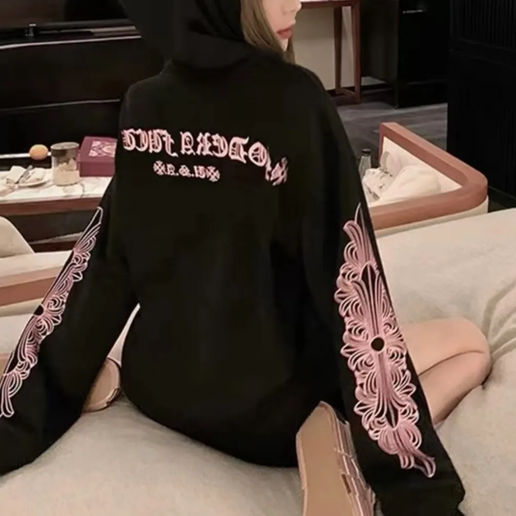 【預售】【雙11福利】Chrome Hearts 23FW 粉色十字花梵文字母 連帽衛衣帽衫帽T 克羅心