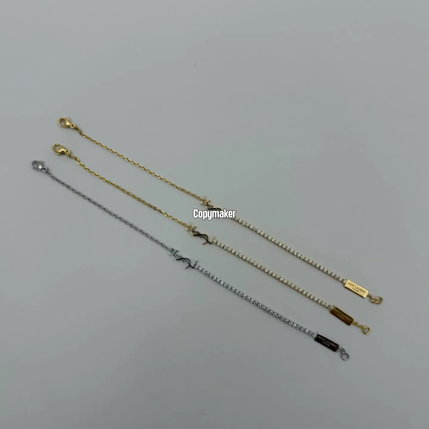 【現貨】【過驗】Saint Laurent YSL 聖羅蘭 黃銅水鑽手鍊手環 男女同款 金色銀色