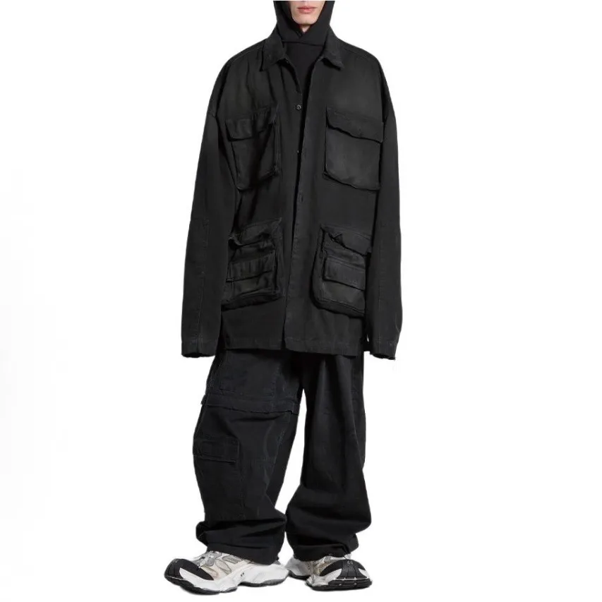 【預售】【福利回饋】巴黎 BLC 24FW 小標刺繡logo 水洗多口袋工裝夾克外套襯衫 黑色