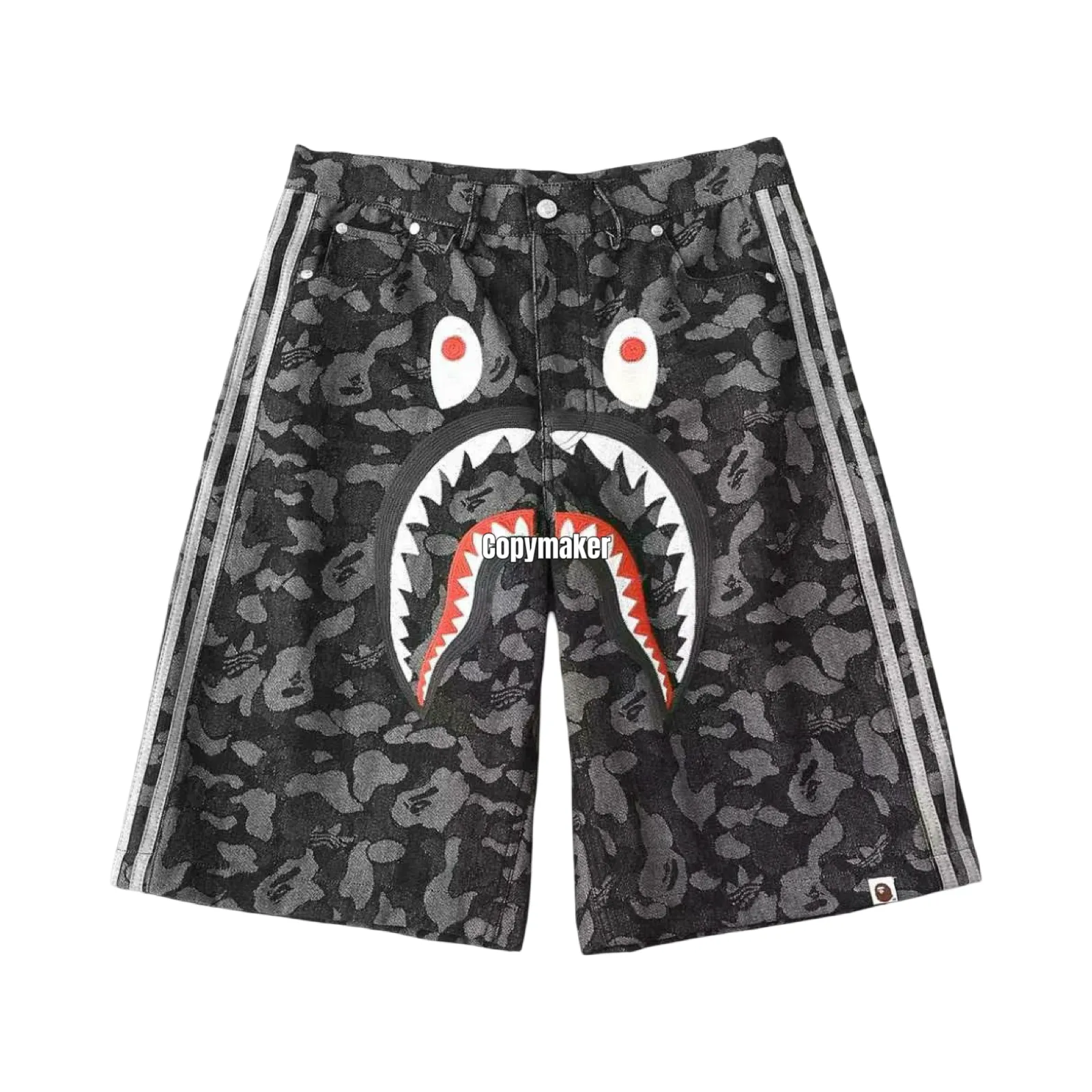 【預售】BAPE x AD originals 26SS 聯名 鯊魚刺繡迷彩牛仔短褲休閒褲褲子 黑色