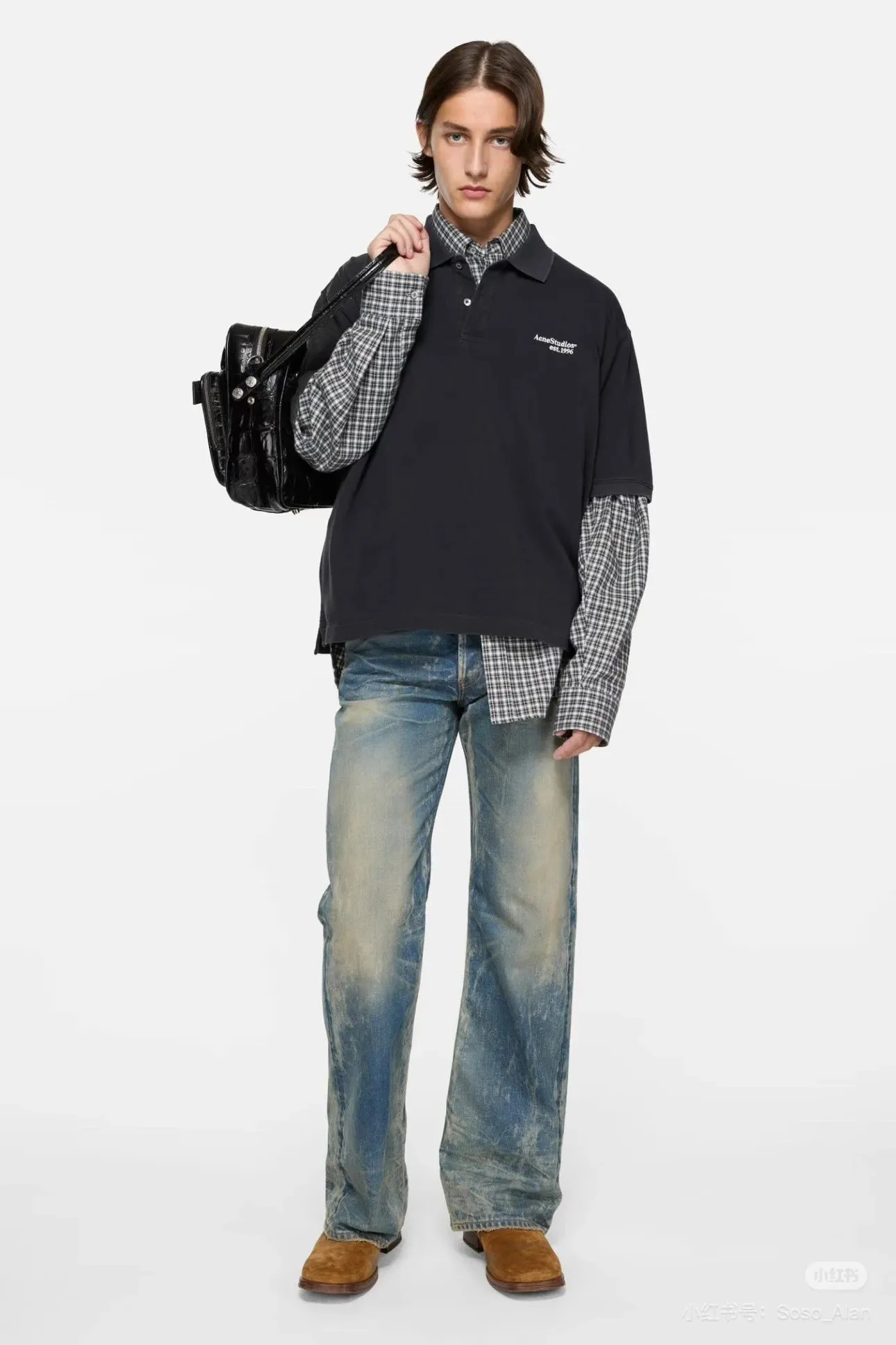 【現貨】Acne Studios 26SS 刺繡小logo 翻領Polo衫短袖T恤 黑色