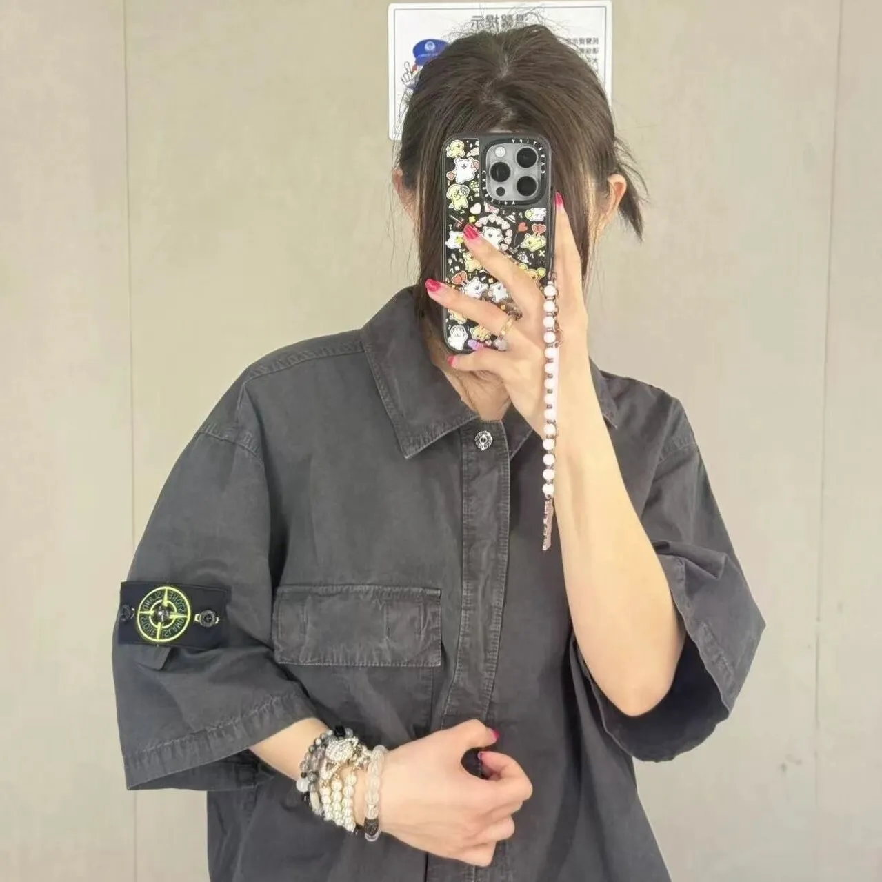 【現貨】STONE ISLAND 26SS  石頭島 純棉梭織袖章 工裝短袖襯衫T恤短袖夾克 黑色