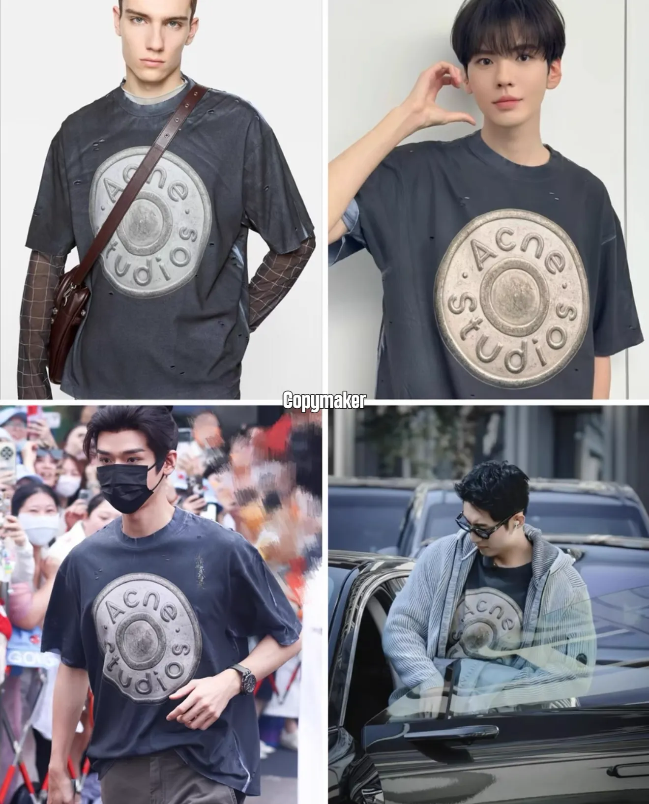 【618新品】【特價】Acne Studios 26SS 噴砂水洗做舊破壞拼色 徽章大logo 短袖T恤 黑灰