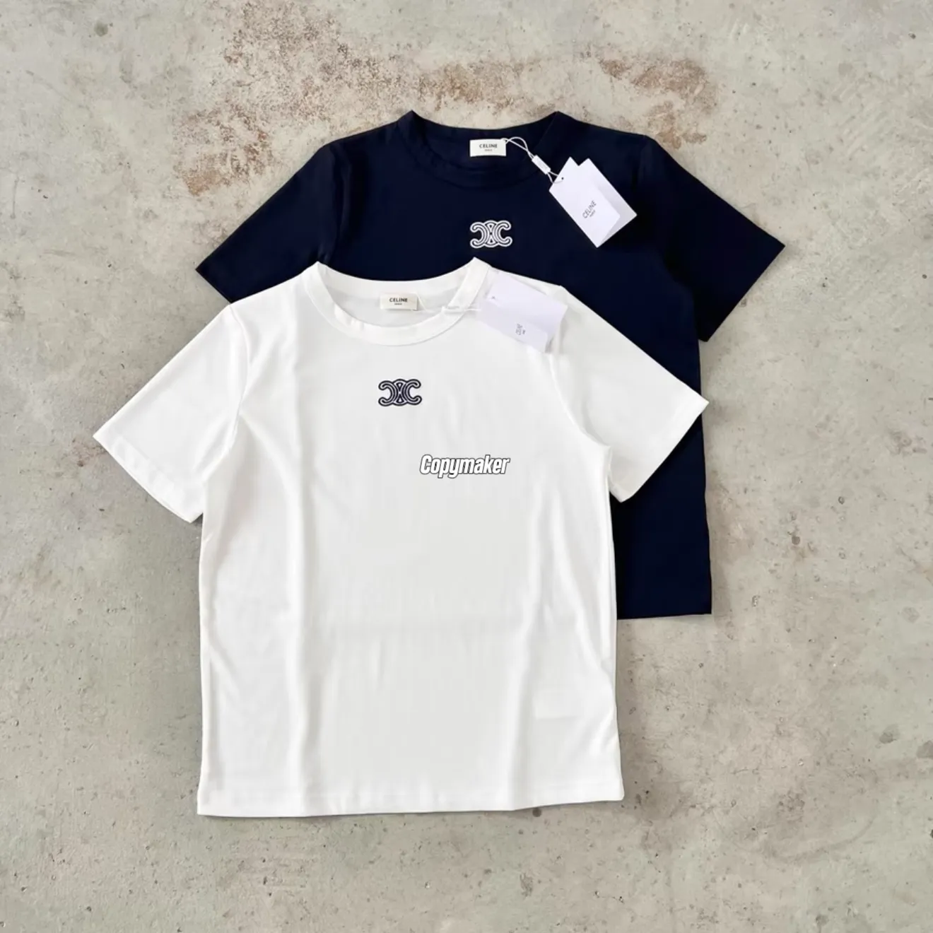 【預售】【女款】CELIN 26SS 凱旋門經典刺繡 logo 素色 短袖T恤 深藍/白色