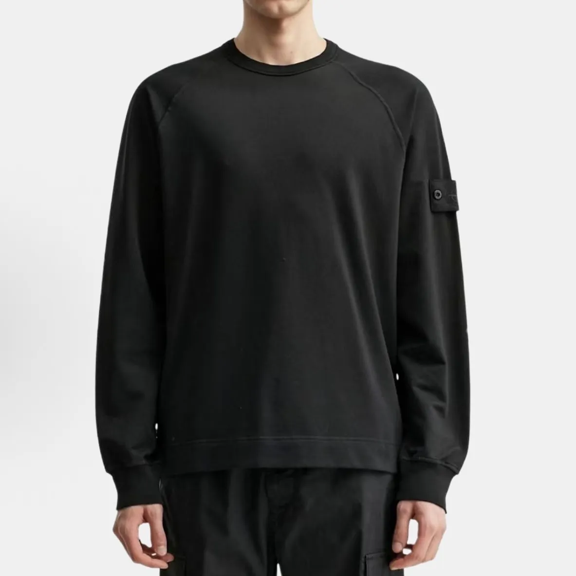 【現貨】STONE ISLAND 25FW 幽靈支線 圓領衛衣薄款大學T長袖 石頭島 黑色