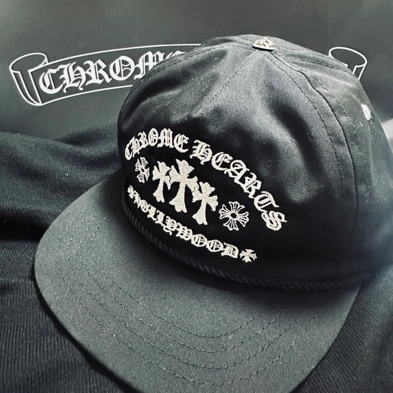 【預售】【過驗】Chrome Hearts 三十字架梵文刺繡 鍍銀 CH 克羅心 鴨舌帽棒球帽老帽 黑色
