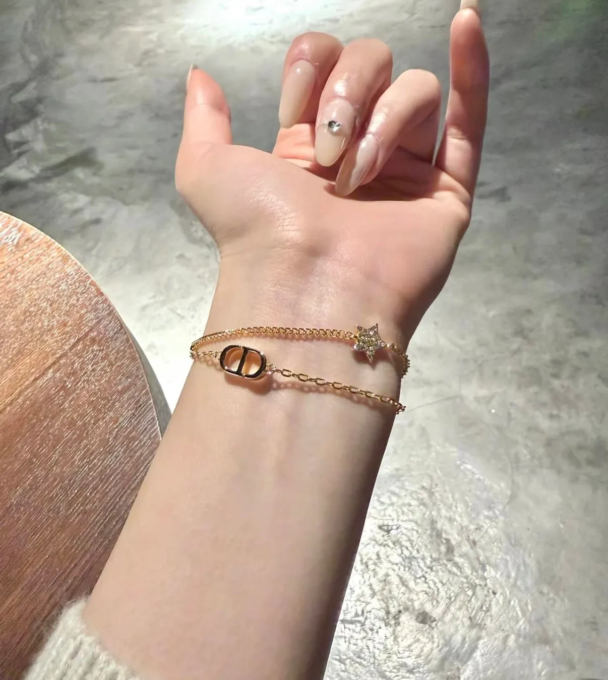 【現貨】【過驗】D1OR BOIS DE ROSE系列 CD星星雙鏈 雙層手鍊手環 金色 男女同款