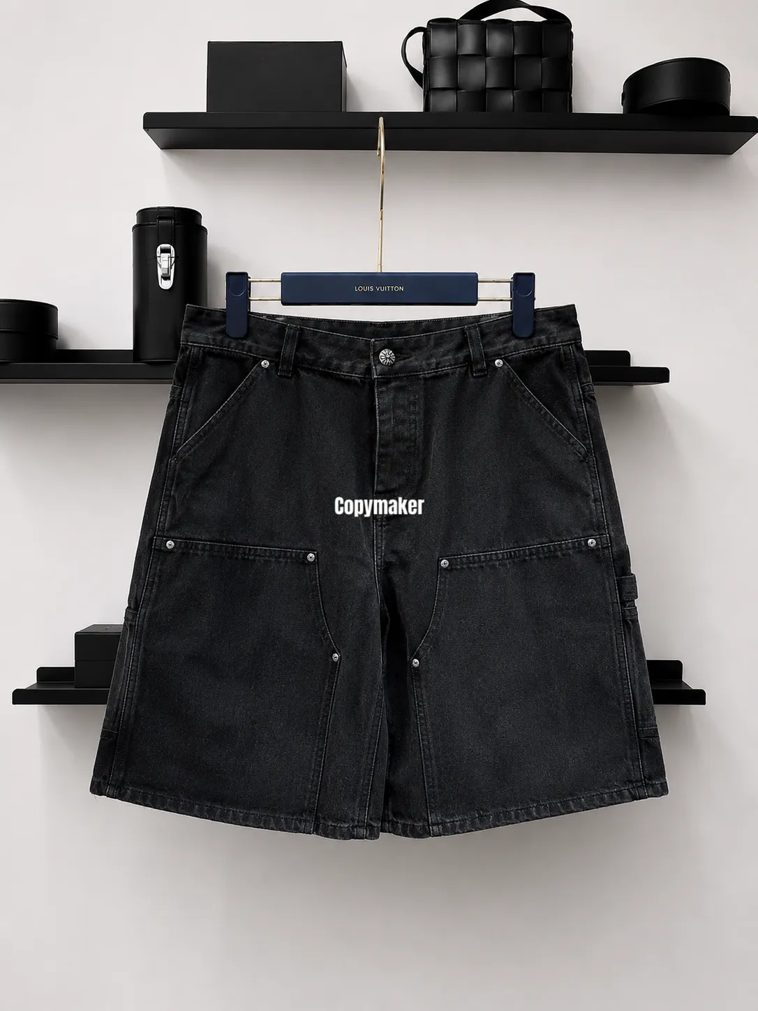 【618新品】Chrome Hearts Chino 克羅心 鍍銀五金後口袋拼皮十字架 牛仔短褲休閒褲