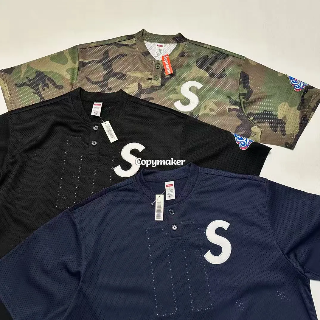 【預售】Sup SS25 WEEK1 S logo Baseball Henley 亨利領網眼刺繡logo球衣棒球服短袖T恤 四色