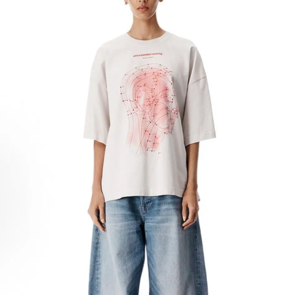 【預售】Alexander Wang 26SS eastern medicine tee 頭部穴道印花 水鑽字母 短袖T恤 黑/白