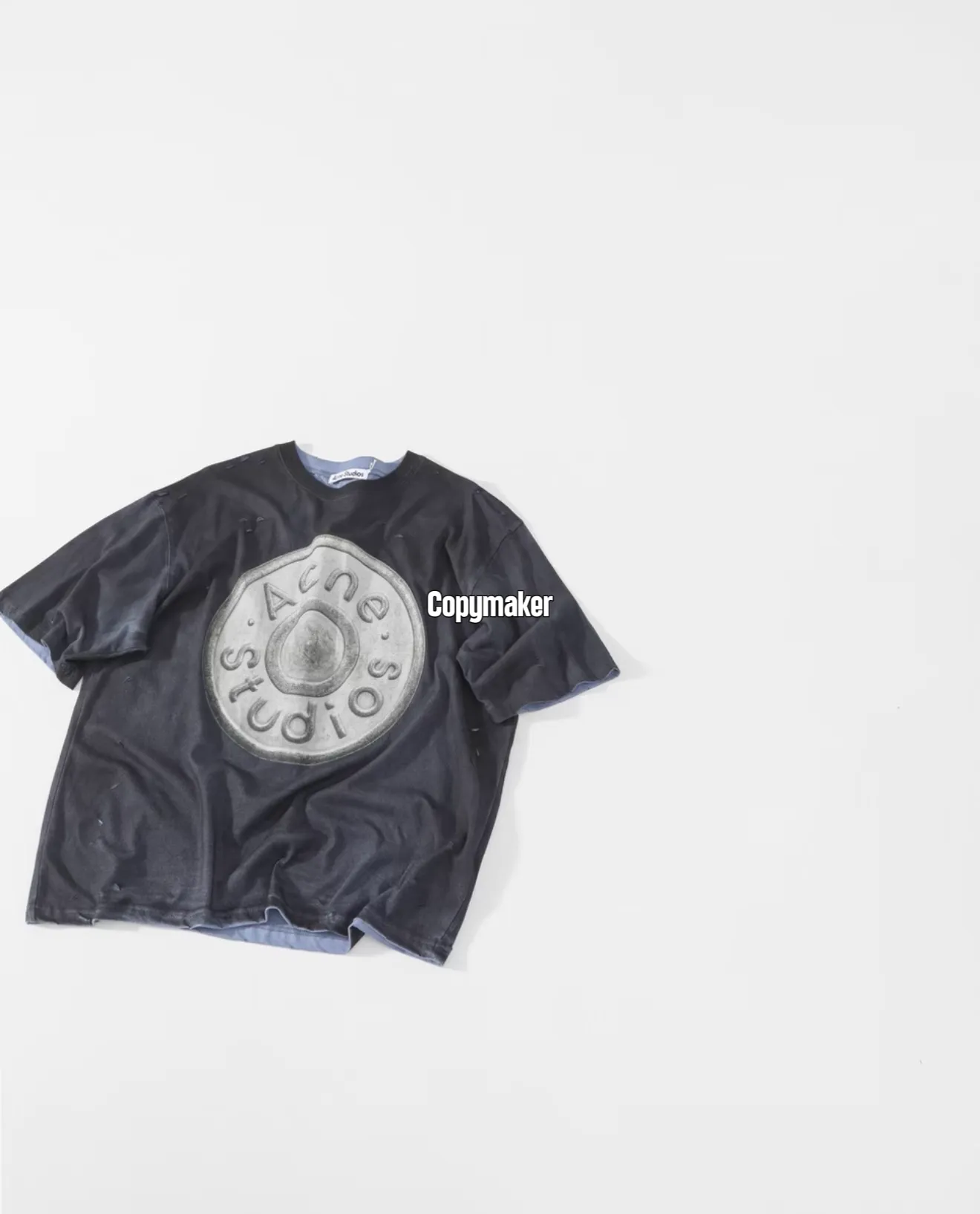 【618新品】【特價】Acne Studios 26SS 噴砂水洗做舊破壞拼色 徽章大logo 短袖T恤 黑灰