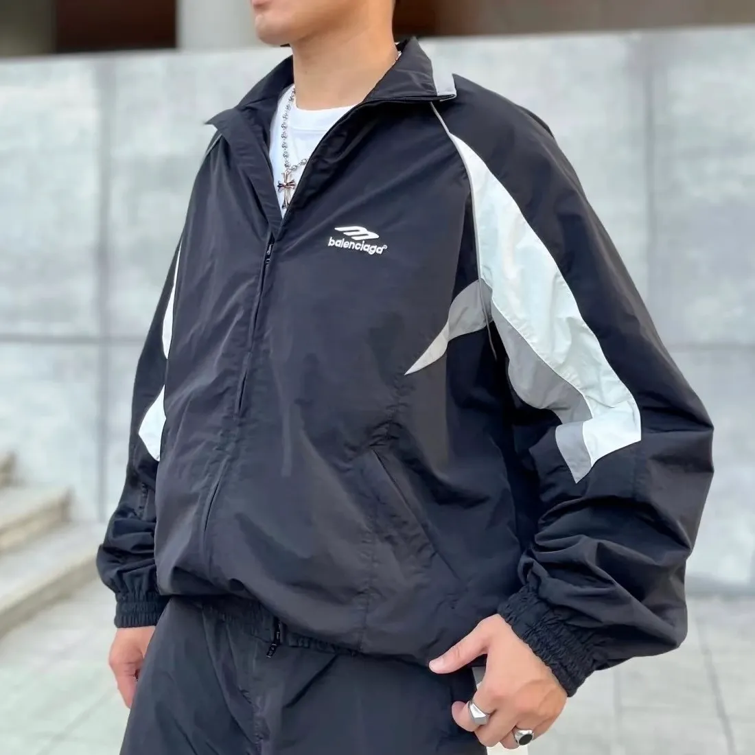 【預售】【特價】BLC 巴黎 23SS 3B sports Icon 刺繡Logo 復古 運動外套夾克衝鋒衣 黑灰